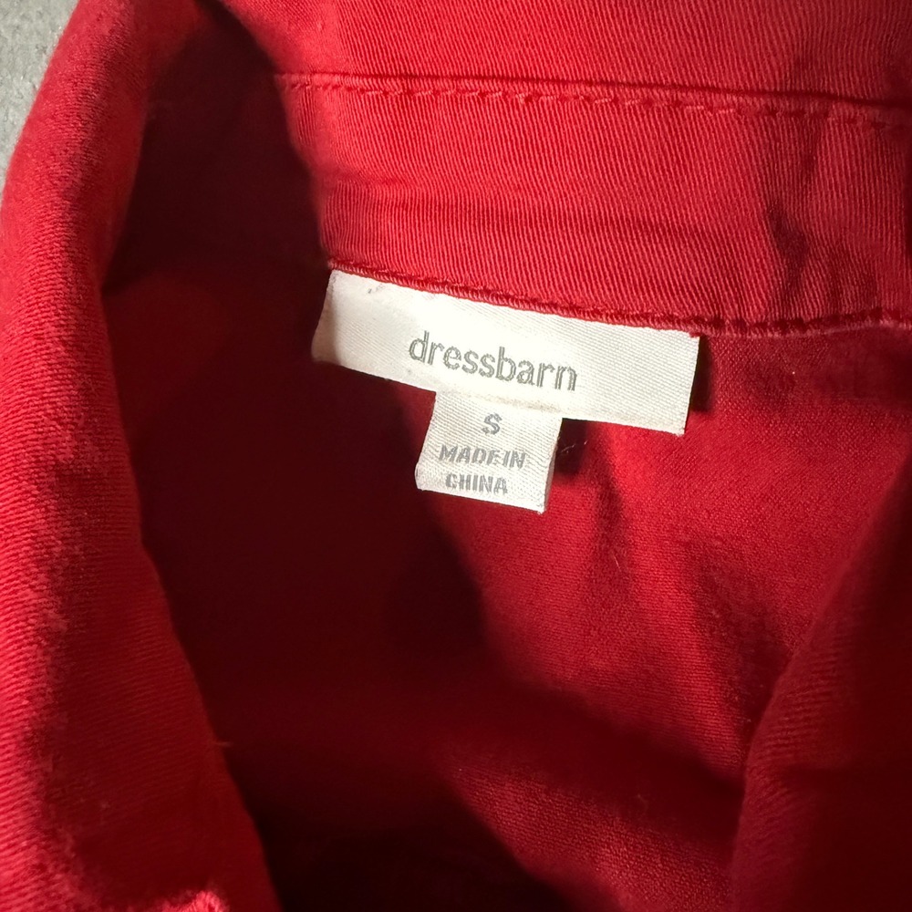 Dressbarn Womens Red Denim Jacket Stretch Cotton Button Front Size S Pockets - Picture 2 of 9